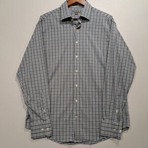 Peter Millar Summer Comfort Button Up Large Black White Houndstooth Plaid